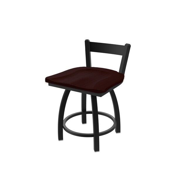 18" Low Back Swivel Vanity Stool, Black Wrinkle, Dark Cherry Oak Seat